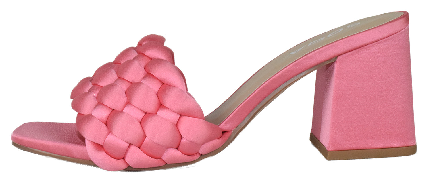 3 Pairs Shoes Bundle Soda Women Block Heel Sandal Braided Band Square Toe Satin