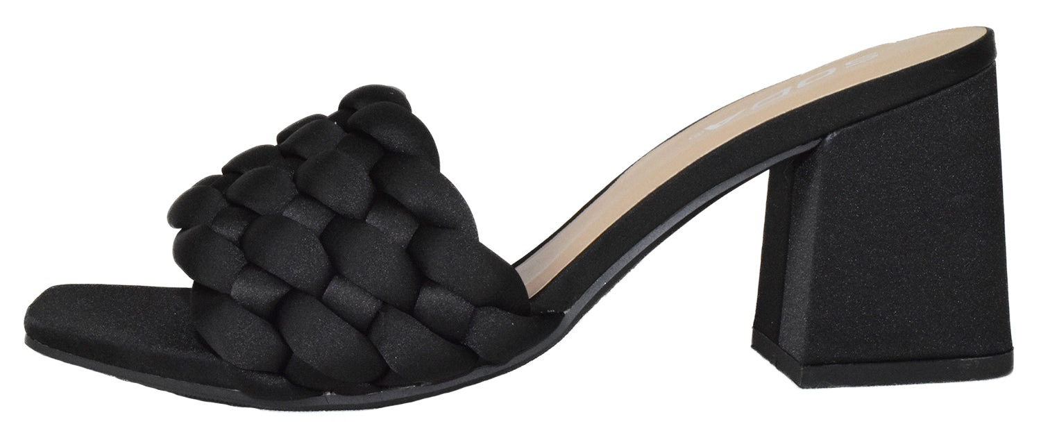 3 Pairs Shoes Bundle Soda Women Block Heel Sandal Braided Band Square Toe Satin