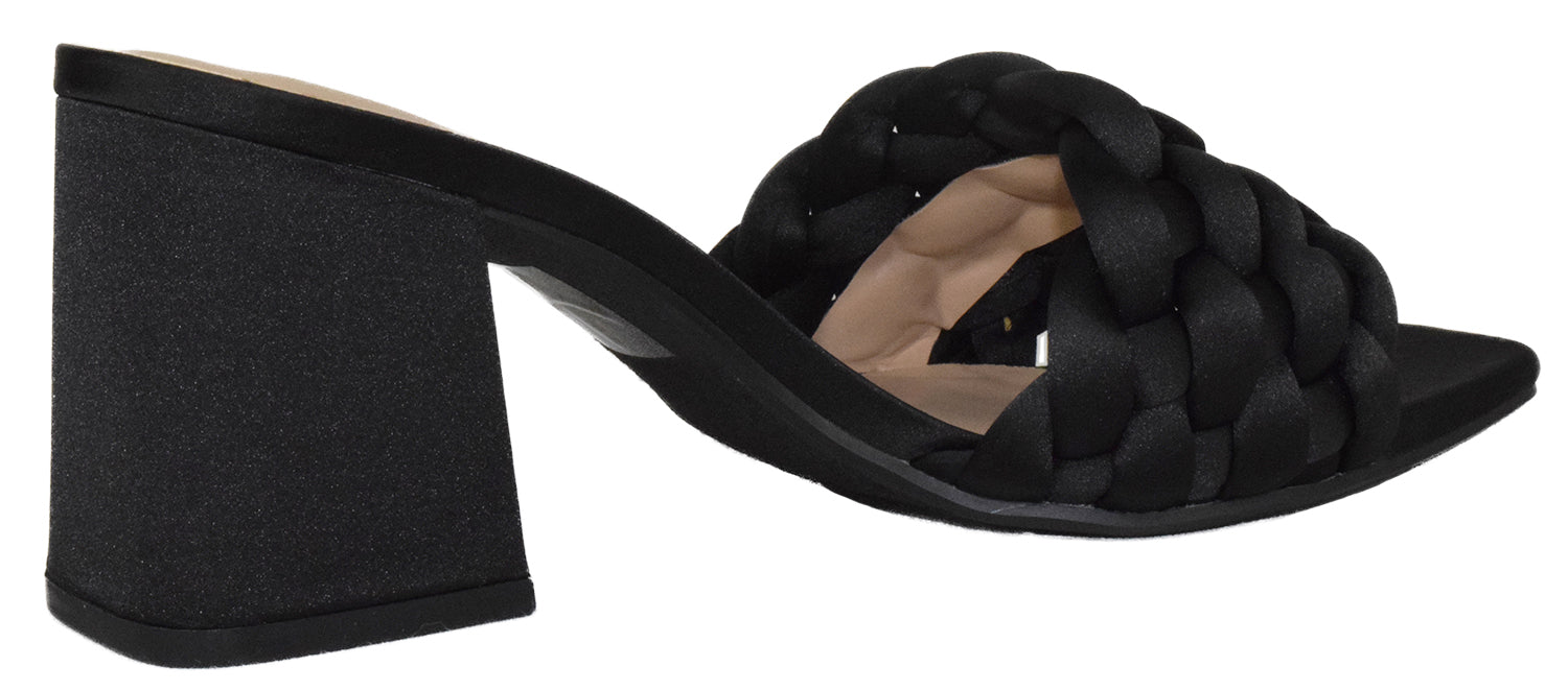 3 Pairs Shoes Bundle Soda Women Block Heel Sandal Braided Band Square Toe Satin